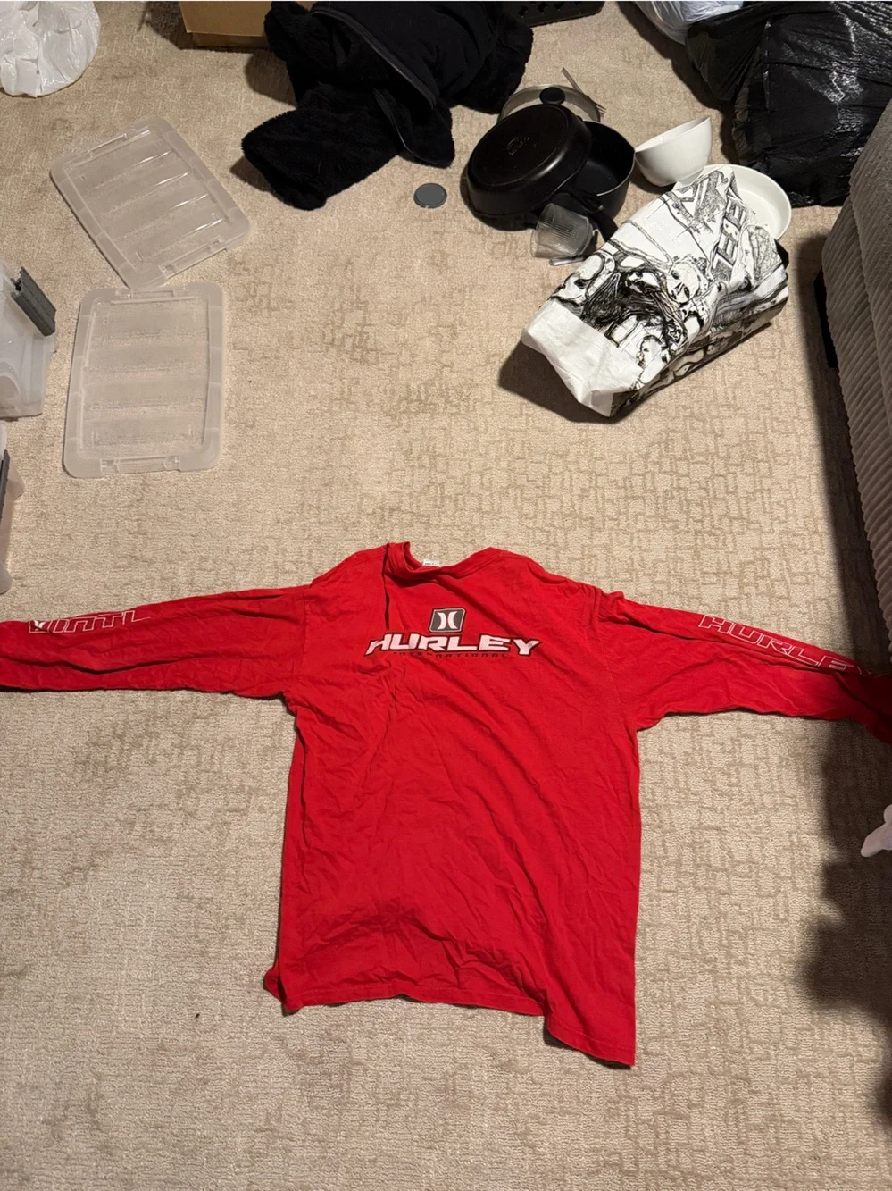 Vintage Hurley Red Long Sleeve Crew Neck Tee
